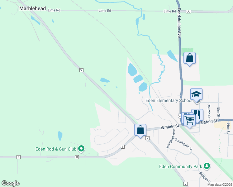 map of restaurants, bars, coffee shops, grocery stores, and more near N4207 County Road V in Eden