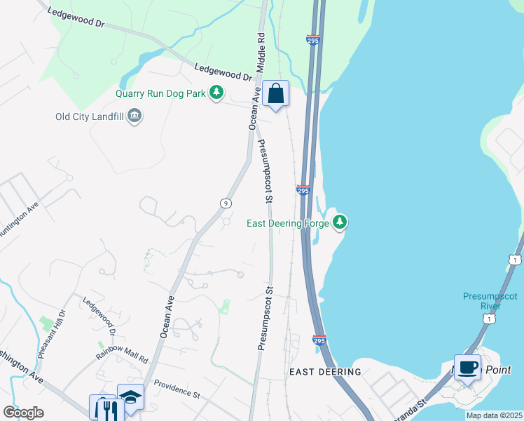 map of restaurants, bars, coffee shops, grocery stores, and more near 400 Presumpscot Street in Portland