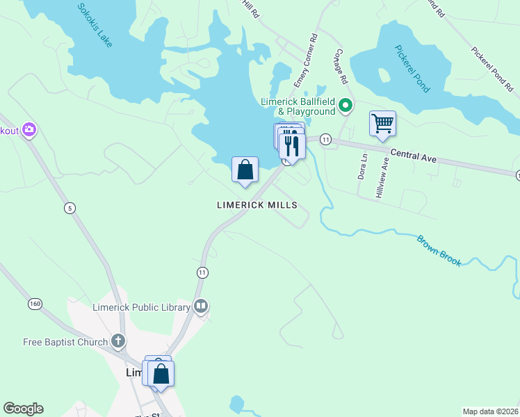 map of restaurants, bars, coffee shops, grocery stores, and more near 123 Washington Street in Limerick