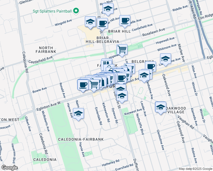 map of restaurants, bars, coffee shops, grocery stores, and more near in Toronto