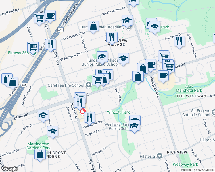 map of restaurants, bars, coffee shops, grocery stores, and more near in Toronto