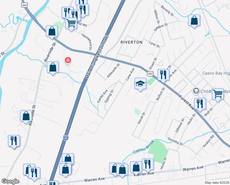 map of restaurants, bars, coffee shops, grocery stores, and more near 107 Euclid Avenue in Portland