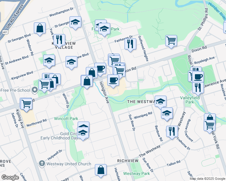 map of restaurants, bars, coffee shops, grocery stores, and more near in Toronto