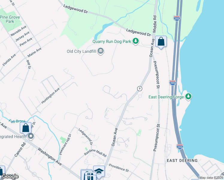 map of restaurants, bars, coffee shops, grocery stores, and more near 151 Ridge Road in Portland