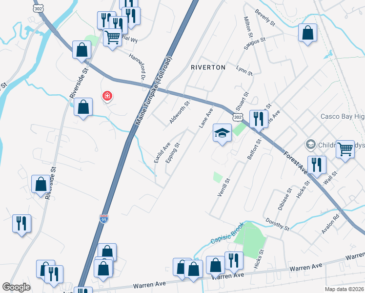 map of restaurants, bars, coffee shops, grocery stores, and more near 107 Euclid Avenue in Portland