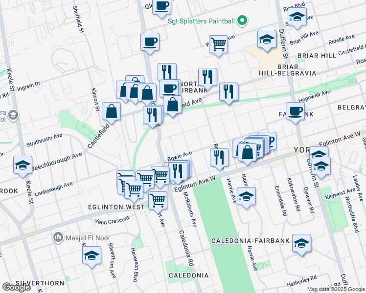 map of restaurants, bars, coffee shops, grocery stores, and more near in Toronto