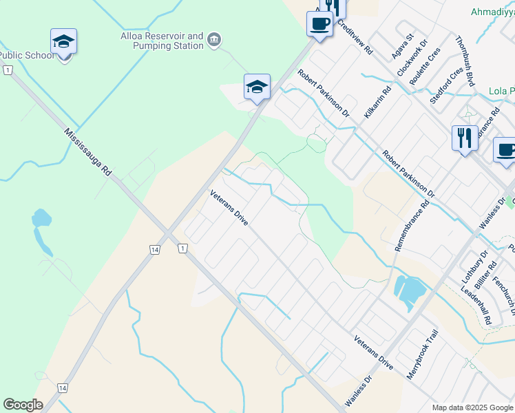 map of restaurants, bars, coffee shops, grocery stores, and more near 89 Cobriza Cres in Brampton