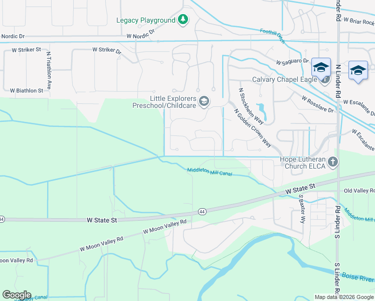 map of restaurants, bars, coffee shops, grocery stores, and more near 5885 West Durning Drive in Eagle