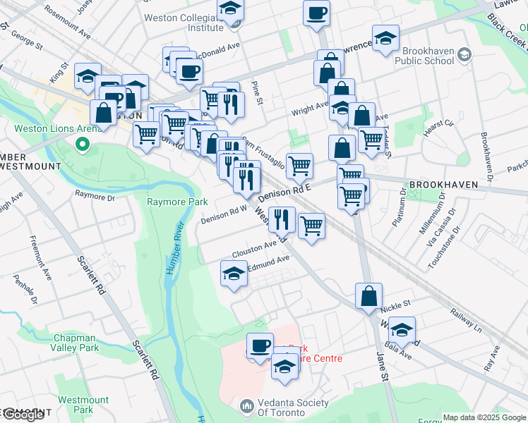 map of restaurants, bars, coffee shops, grocery stores, and more near in Toronto