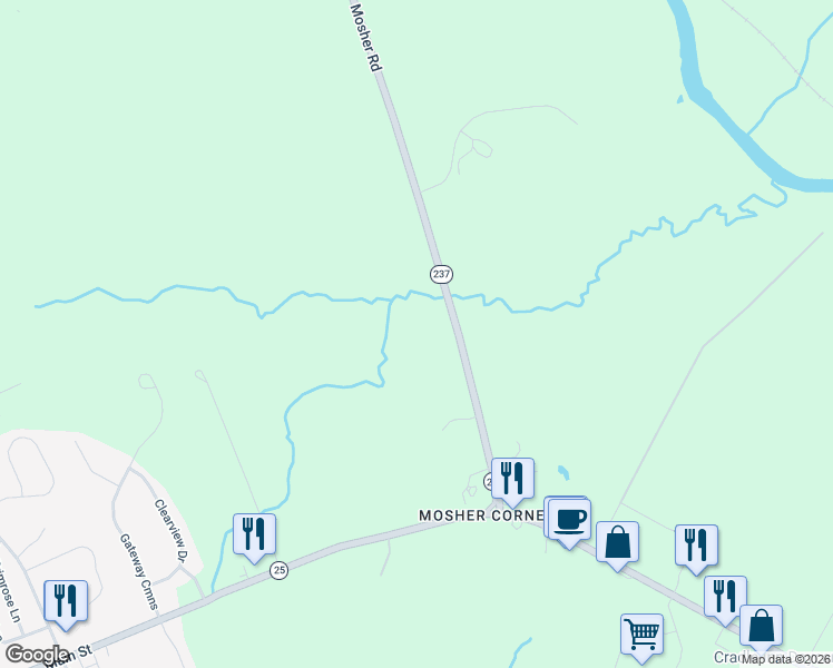 map of restaurants, bars, coffee shops, grocery stores, and more near 385 Mosher Road in Gorham