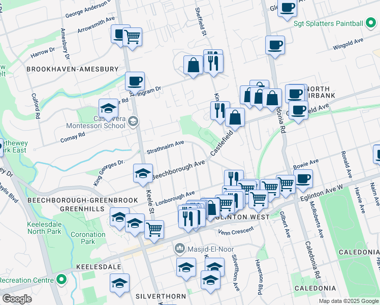 map of restaurants, bars, coffee shops, grocery stores, and more near in Toronto