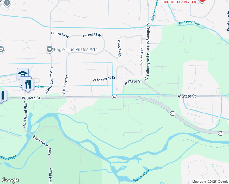 map of restaurants, bars, coffee shops, grocery stores, and more near 67 North Lost Canyon Way in Eagle