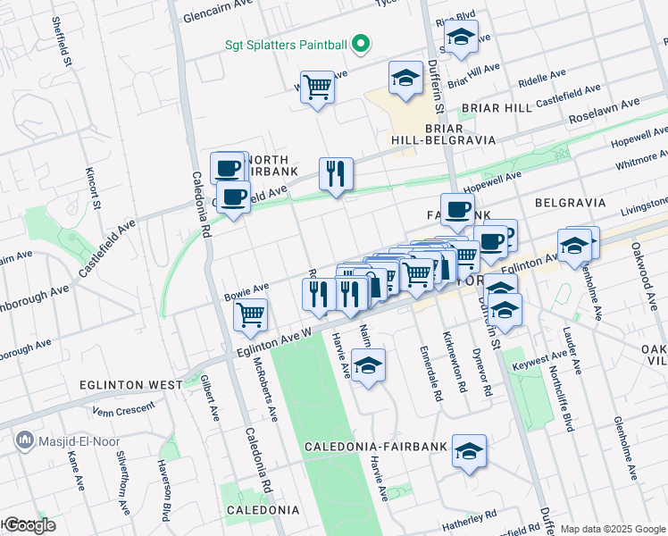 map of restaurants, bars, coffee shops, grocery stores, and more near in Toronto