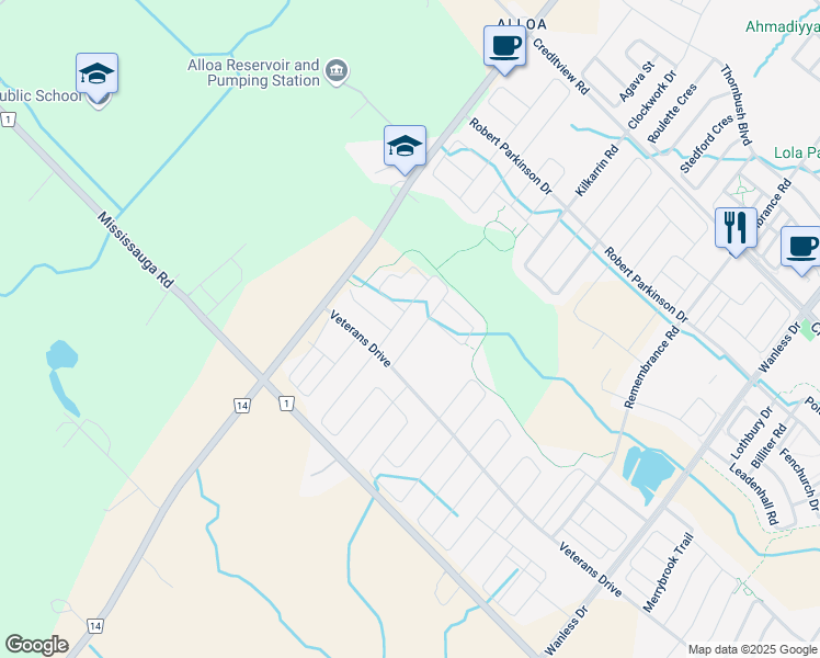 map of restaurants, bars, coffee shops, grocery stores, and more near 89 Cobriza Cres in Brampton