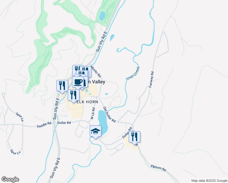 map of restaurants, bars, coffee shops, grocery stores, and more near 578 Wildflower in Sun Valley