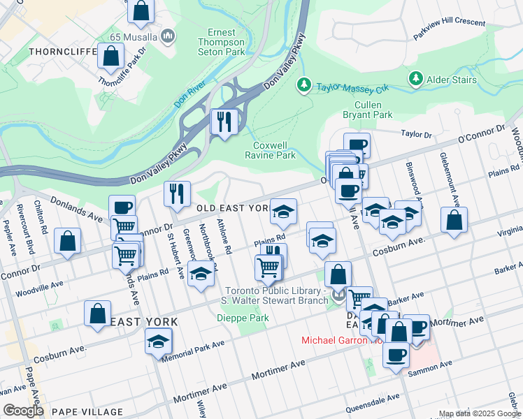 map of restaurants, bars, coffee shops, grocery stores, and more near in Toronto