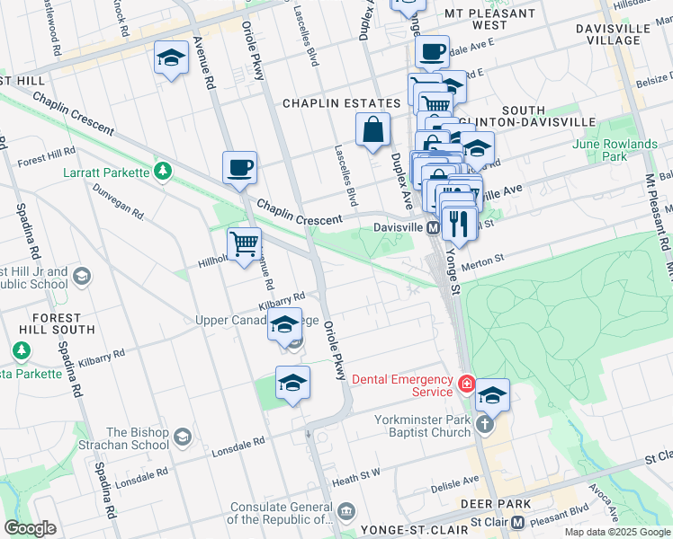 map of restaurants, bars, coffee shops, grocery stores, and more near in Toronto