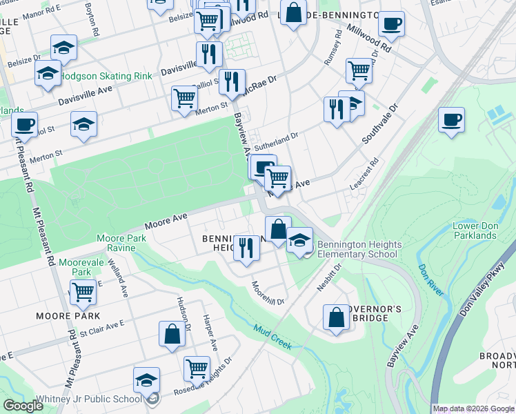 map of restaurants, bars, coffee shops, grocery stores, and more near in Toronto