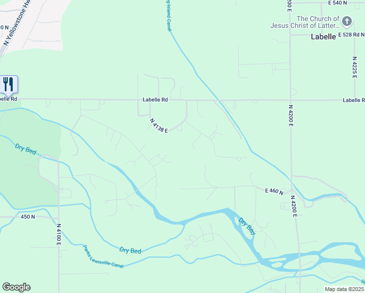 map of restaurants, bars, coffee shops, grocery stores, and more near 489 North 4154 East in Rigby