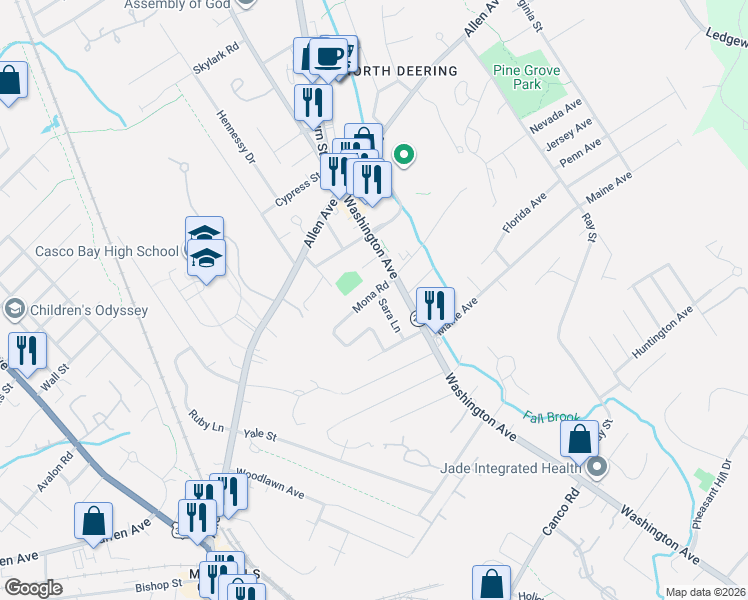 map of restaurants, bars, coffee shops, grocery stores, and more near 25 Mona Road in Portland