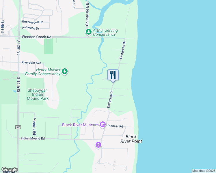 map of restaurants, bars, coffee shops, grocery stores, and more near 428 Juniper Drive in Sheboygan