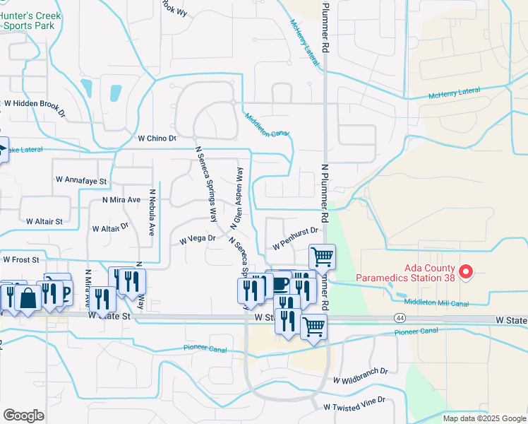 map of restaurants, bars, coffee shops, grocery stores, and more near 9894 West Blackpool Drive in Star