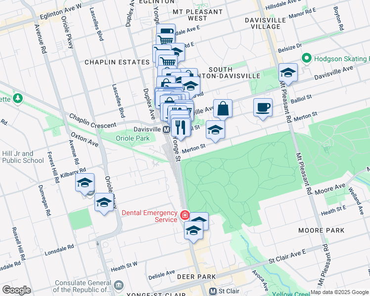 map of restaurants, bars, coffee shops, grocery stores, and more near in Toronto