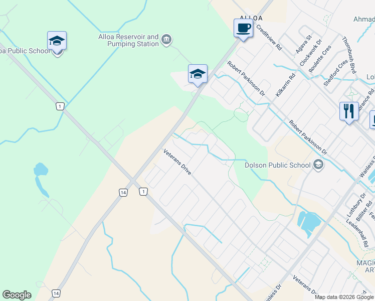 map of restaurants, bars, coffee shops, grocery stores, and more near 9 Truffle Court in Brampton