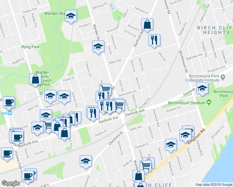 map of restaurants, bars, coffee shops, grocery stores, and more near in Toronto