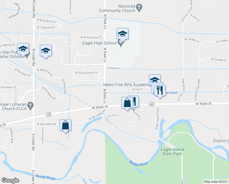 map of restaurants, bars, coffee shops, grocery stores, and more near 3915 West Crossley Drive in Eagle