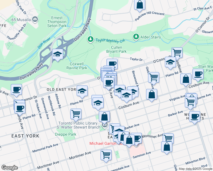 map of restaurants, bars, coffee shops, grocery stores, and more near in Toronto