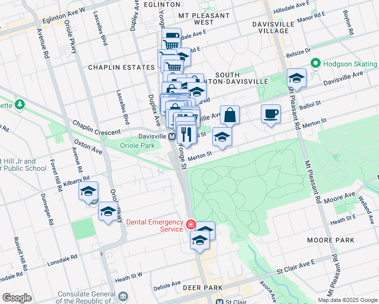 map of restaurants, bars, coffee shops, grocery stores, and more near in Toronto