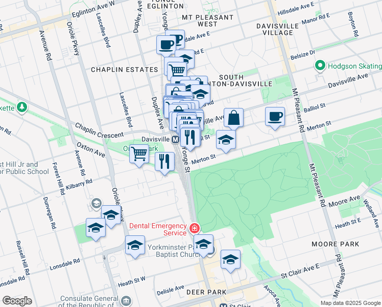 map of restaurants, bars, coffee shops, grocery stores, and more near in Toronto