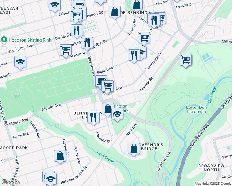 map of restaurants, bars, coffee shops, grocery stores, and more near in Toronto
