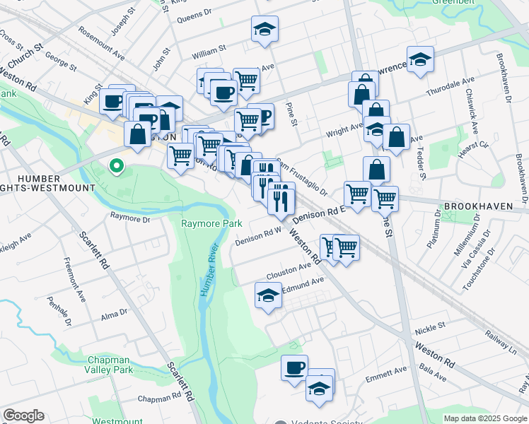 map of restaurants, bars, coffee shops, grocery stores, and more near 3 Sykes Avenue in Toronto