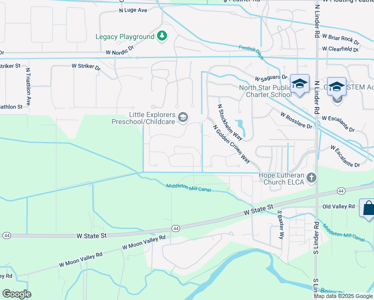 map of restaurants, bars, coffee shops, grocery stores, and more near 5755 Combermere Drive in Eagle