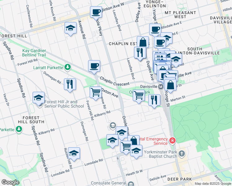 map of restaurants, bars, coffee shops, grocery stores, and more near in Toronto