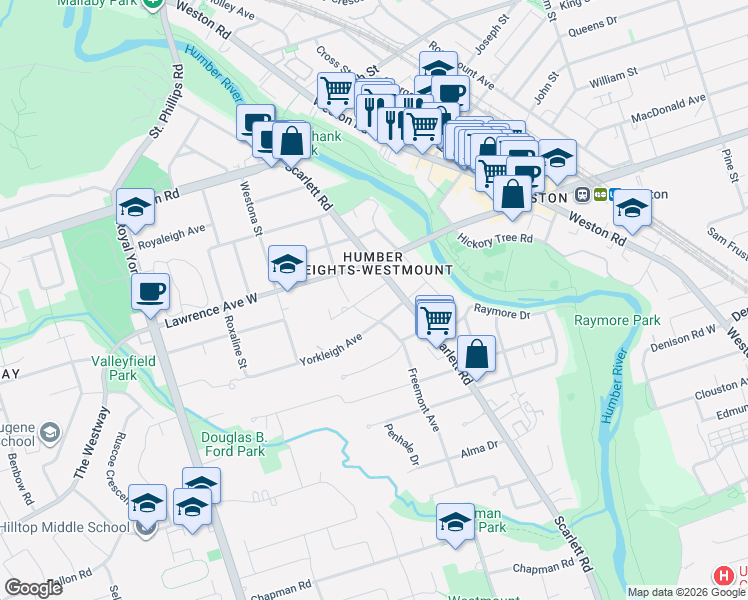 map of restaurants, bars, coffee shops, grocery stores, and more near in Toronto