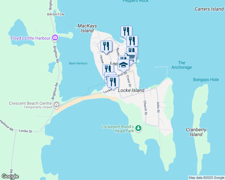 map of restaurants, bars, coffee shops, grocery stores, and more near 17 Locke Street in Lockeport