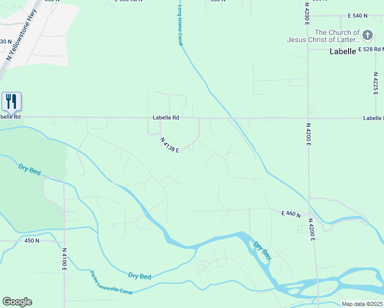 map of restaurants, bars, coffee shops, grocery stores, and more near 489 North 4154 East in Rigby