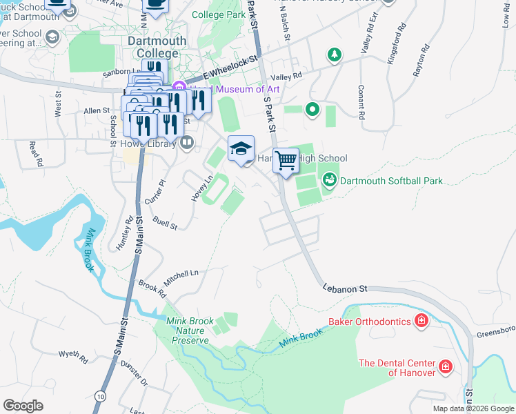 map of restaurants, bars, coffee shops, grocery stores, and more near 10 Barrymore Road in Hanover