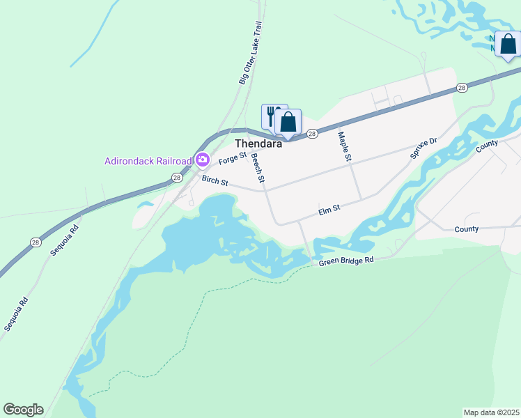 map of restaurants, bars, coffee shops, grocery stores, and more near 176 Beech Street in Thendara