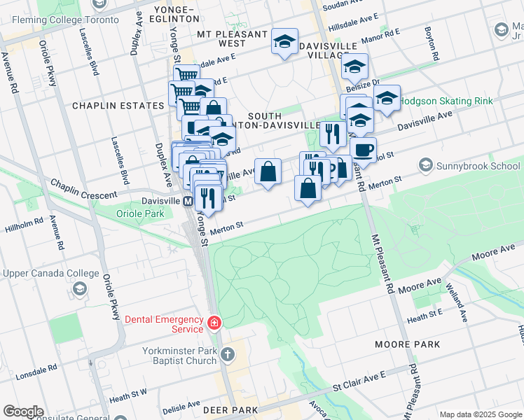 map of restaurants, bars, coffee shops, grocery stores, and more near in Toronto