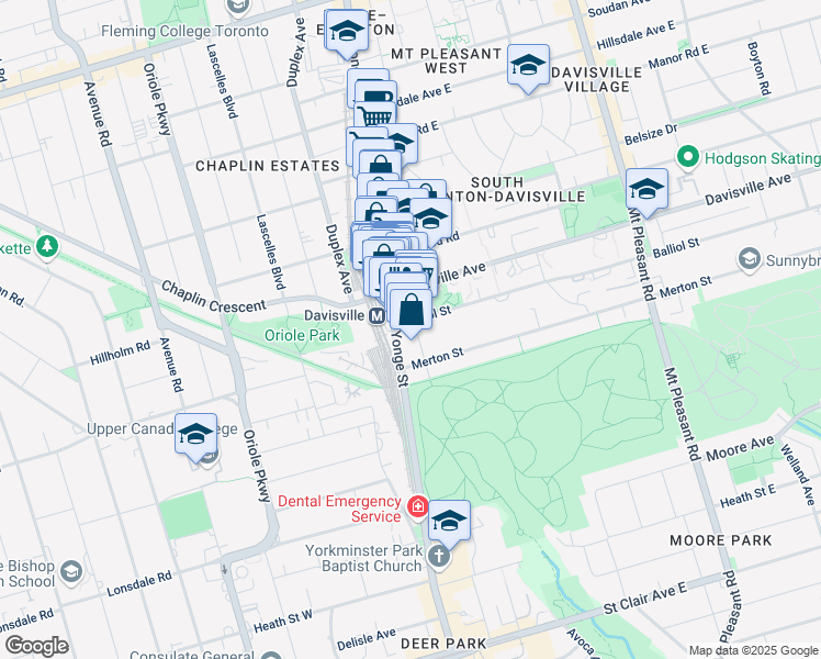 map of restaurants, bars, coffee shops, grocery stores, and more near 1920 Yonge Street in Toronto