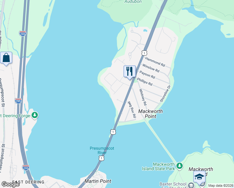 map of restaurants, bars, coffee shops, grocery stores, and more near 7 Riverside Drive in Falmouth