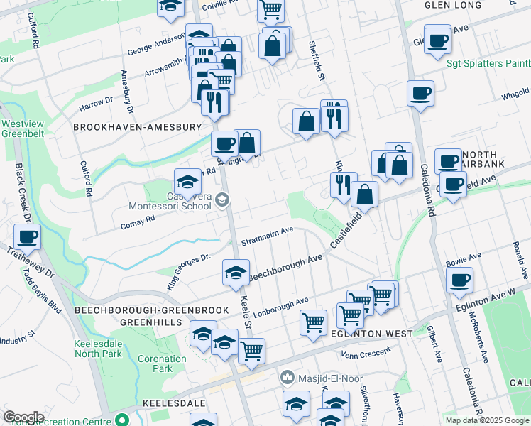 map of restaurants, bars, coffee shops, grocery stores, and more near in Toronto