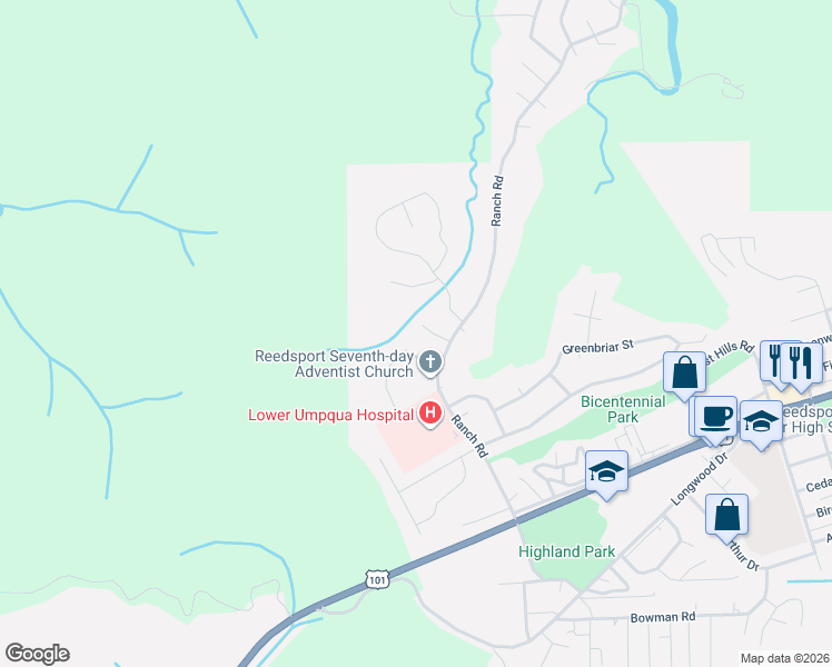 map of restaurants, bars, coffee shops, grocery stores, and more near 167 Swain Court in Reedsport