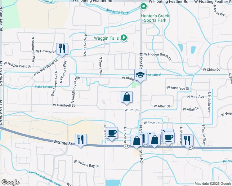 map of restaurants, bars, coffee shops, grocery stores, and more near 626 North Carswell Way in Star