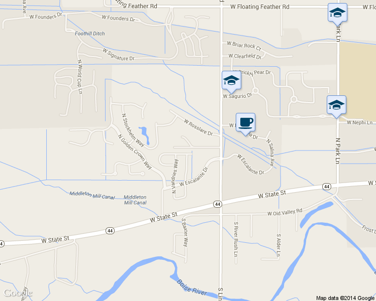 map of restaurants, bars, coffee shops, grocery stores, and more near 5032 West Brunmier Drive in Eagle