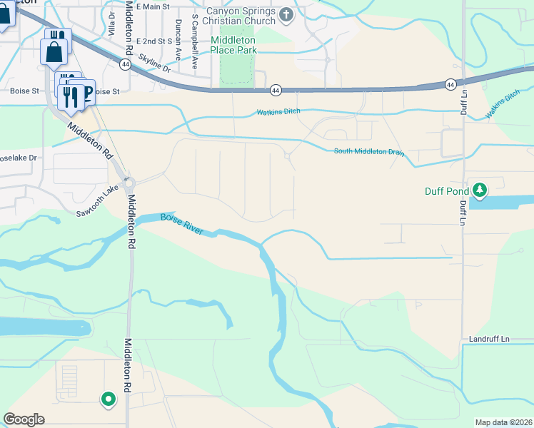 map of restaurants, bars, coffee shops, grocery stores, and more near 10481 State Highway 44 in Middleton